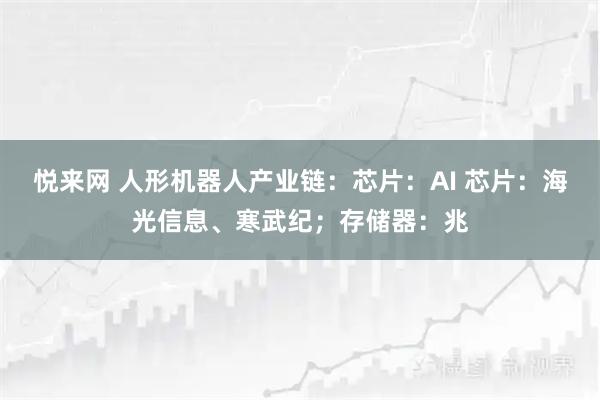 悦来网 人形机器人产业链：芯片：AI 芯片：海光信息、寒武纪；存储器：兆