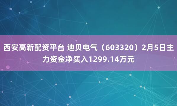 西安高新配资平台 迪贝电气（603320）2月5日主力资金净买入1299.14万元